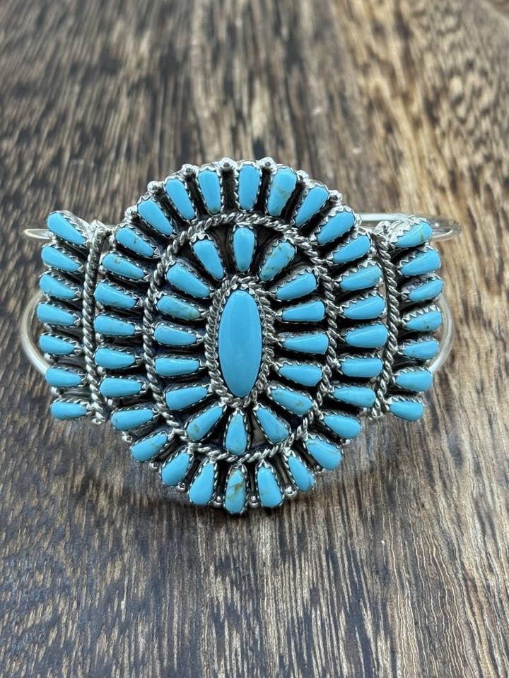 Native American Navajo Handmade Sterling Silver Turquoise Cluster Cuff Bracelet for wholesale by Native City Jewelry