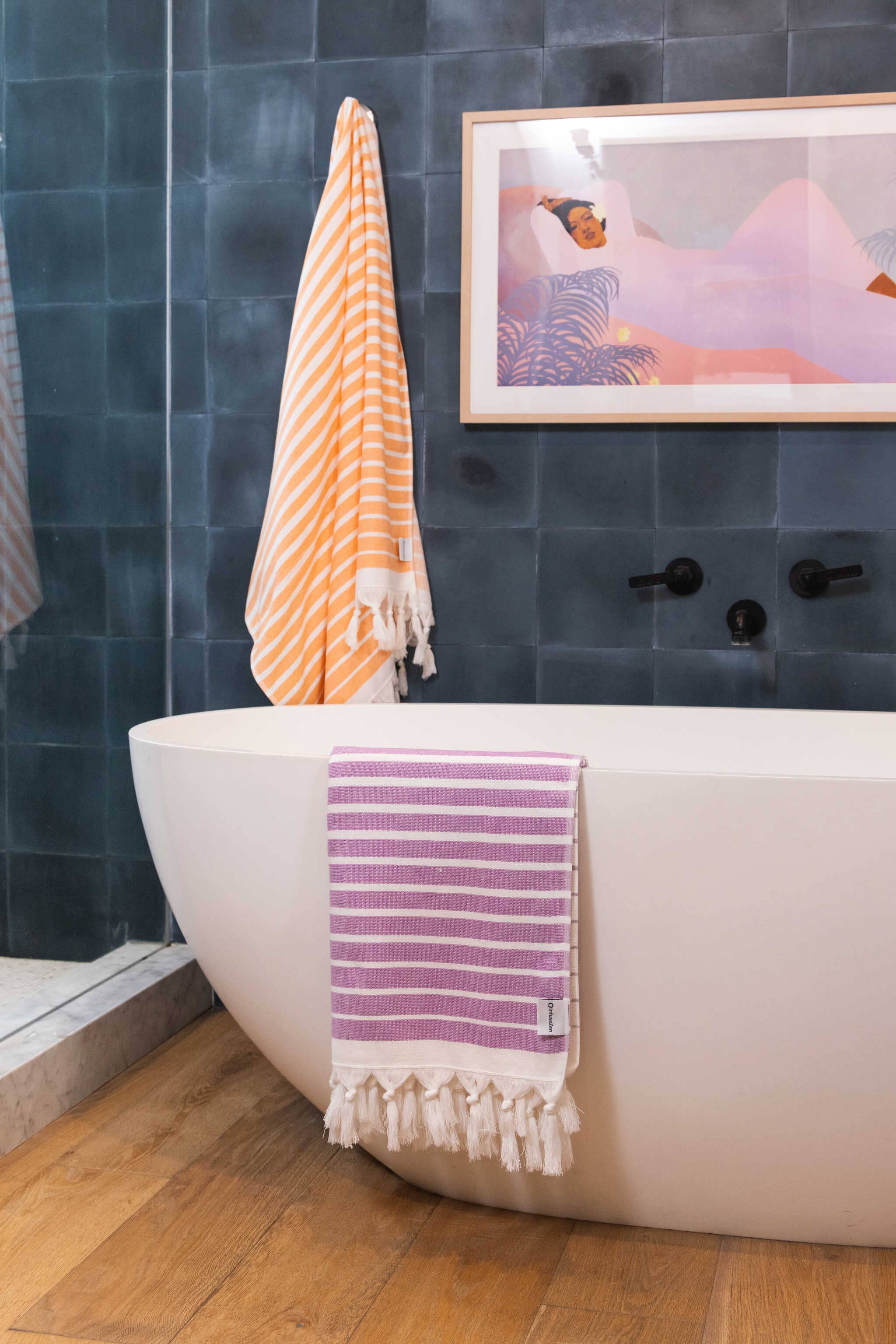 InfuseZen – wholesale Bath towel – Gradient Stripe Turkish Towel, Terry Cloth Back, Purple1