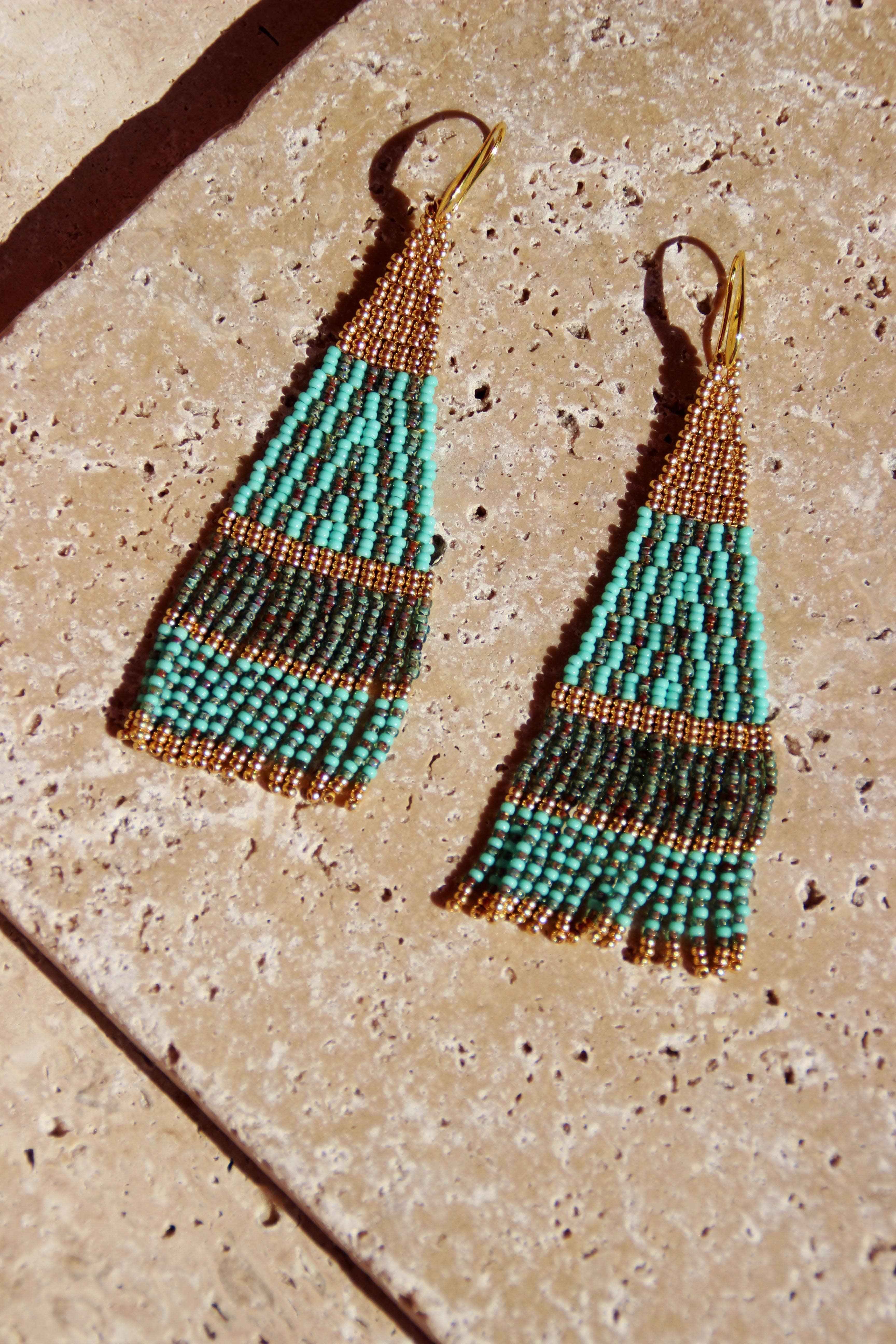 La parisienne des îles - Wholesale Dangle Earrings - Boucles franges GATSBY turquoise1