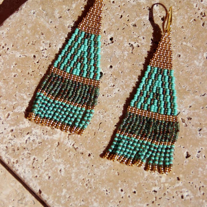 La parisienne des îles - Wholesale Dangle Earrings - Boucles franges GATSBY turquoise1