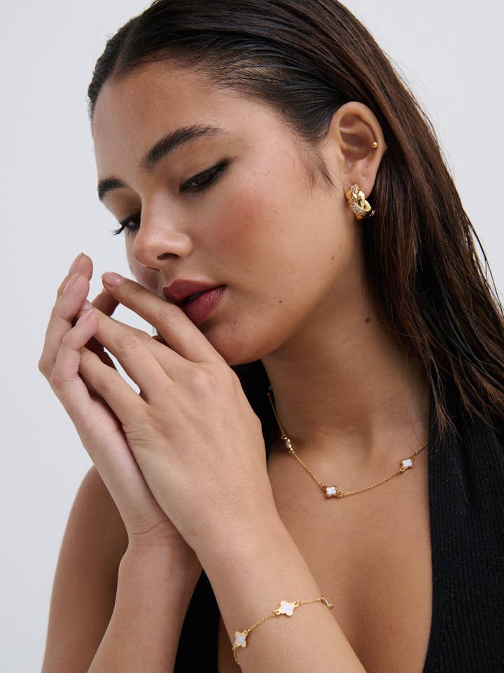 Clover 18K Gold Plated Bracelet in White for wholesale by Angels Whisper Accessories