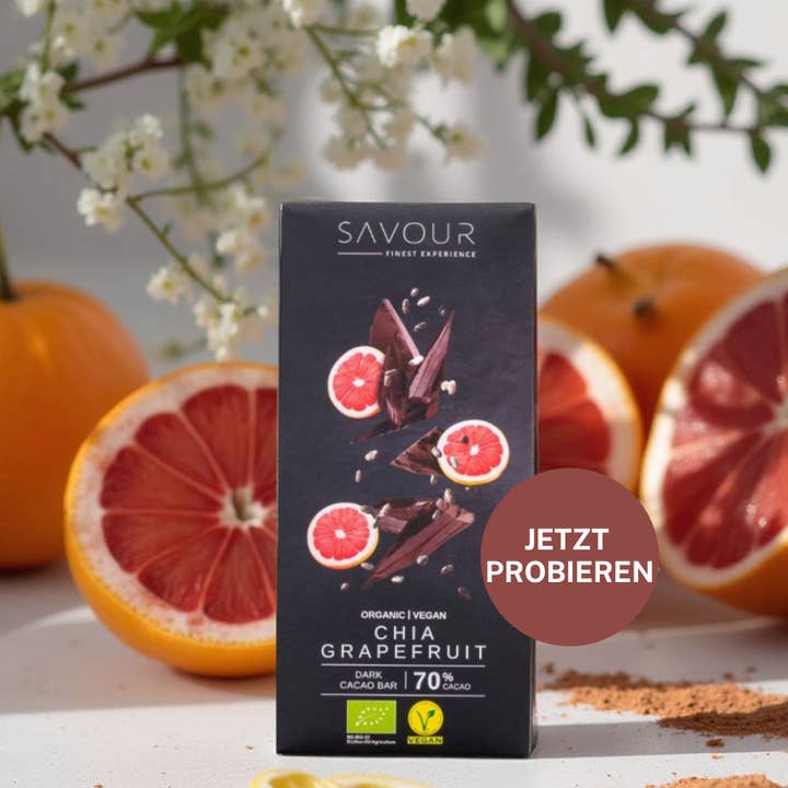 SAVOUR - Wholesale Chocolate - Dark chocolate with chia seeds & grapefruit | Organic, Vegan1