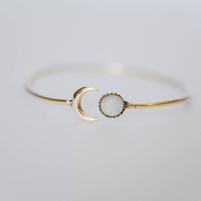 Bella Vita Jewelry - Wholesale Cuff Bracelet - Gemstone Sun and Moon Open Brass Bangle Bracelet
