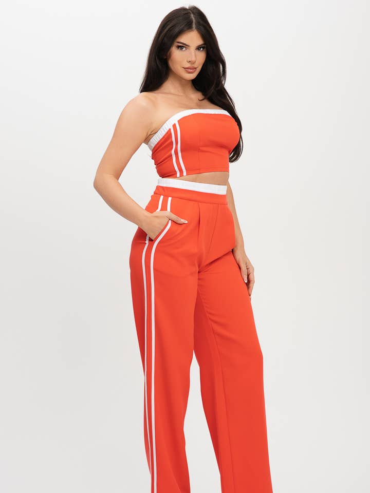 Stripe Tapping Contrast Elastic Band Top Pants Set for wholesale by Julia by LoveJ