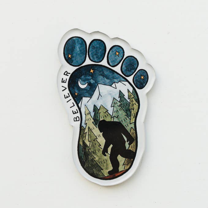 Believer Sasquatch Foot Acrylic Magnet for wholesale by Sticker Girl