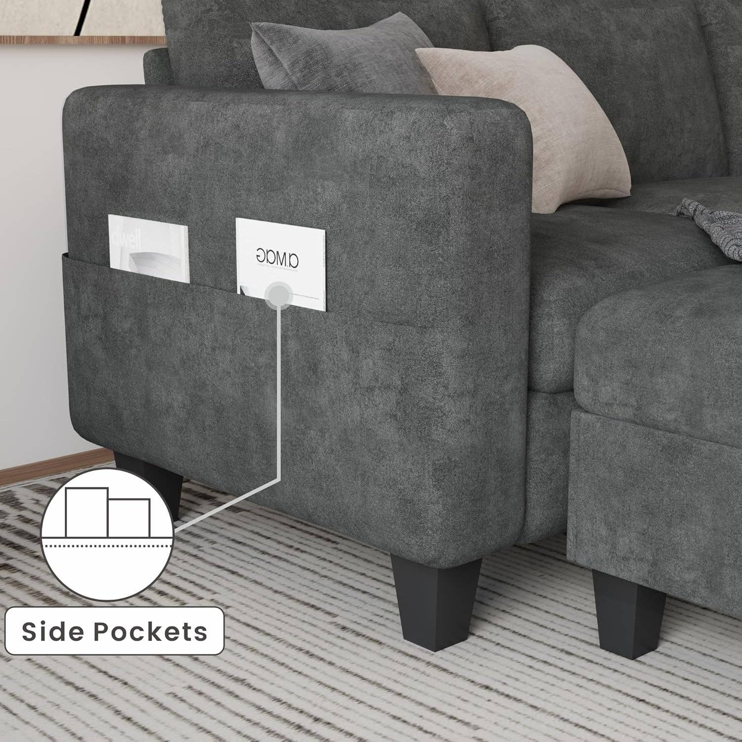 Grey L Shaped Sectional Sofa With Storage Ottoman Modern for wholesale on Faire5