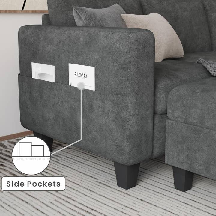 Grey L Shaped Sectional Sofa With Storage Ottoman Modern for wholesale on Faire5