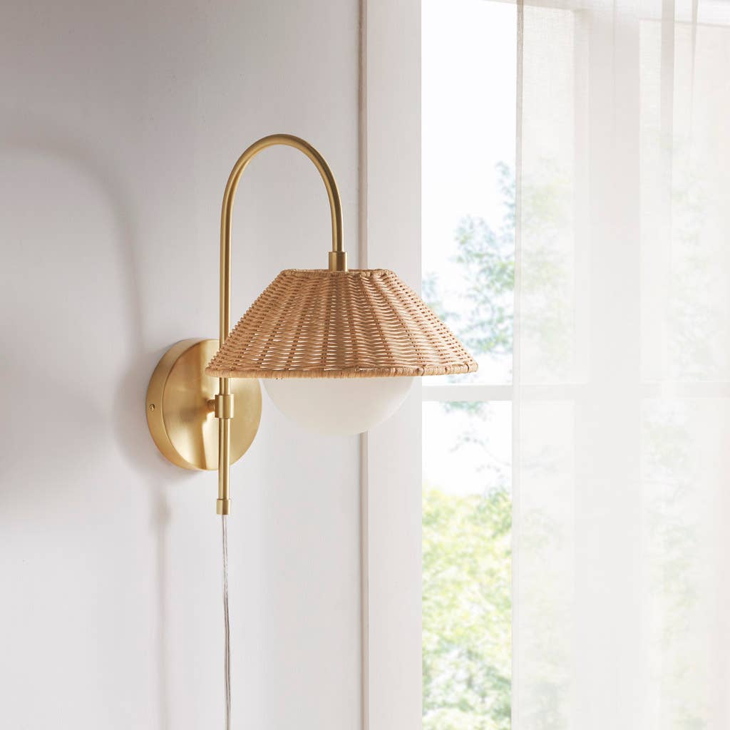 Olliix - Wholesale Sconce - Rattan Weave Gold Plug-in Wall Scone Light6