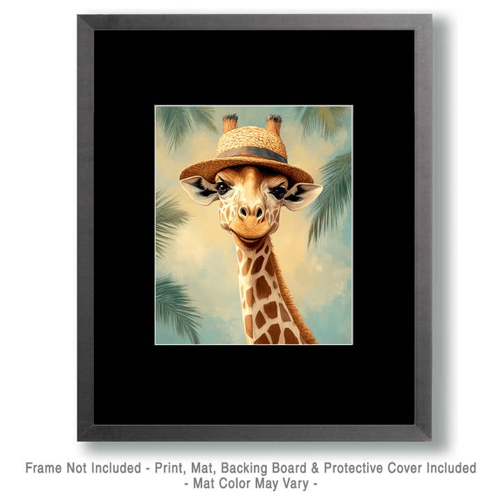 Mowbi - Wholesale Art Print - Giraffe in Hat - Anthropomorphic Animal Art Prints – 8″x10″ Artwork for 11″x14″ Frame1