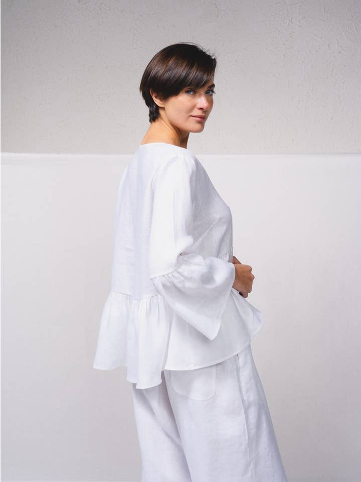 SMF - Wholesale Blouse - Women's - 259634 - Linen blouse with V-neck7