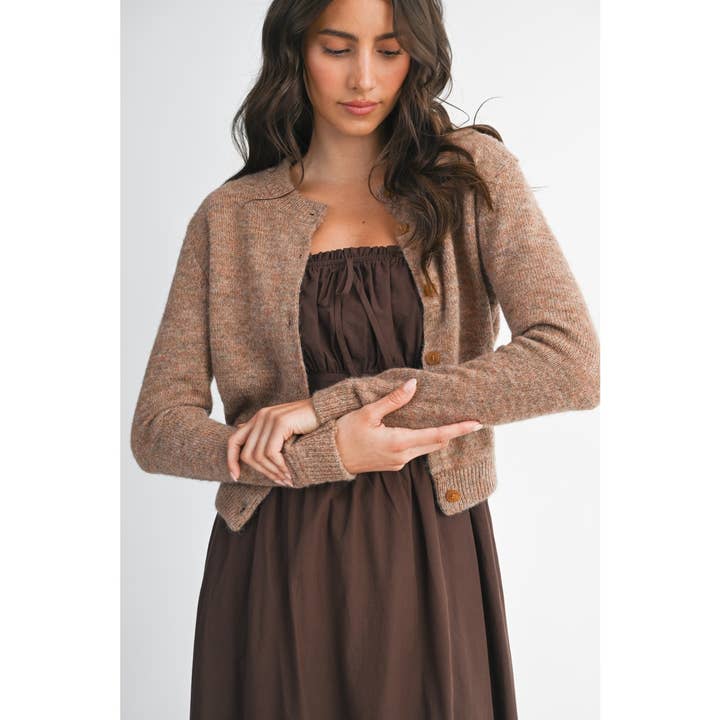 MOCHA MOUSSE ELEGANTLY CRAFTED BROWN KNIT WOOL CARDIGAN for wholesale on Faire