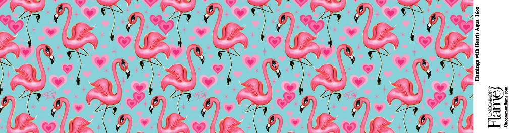 Uncommon Flame – wholesale Jar/filled candle – Miss Fluff - Flamingo with Hearts Aqua Candle1
