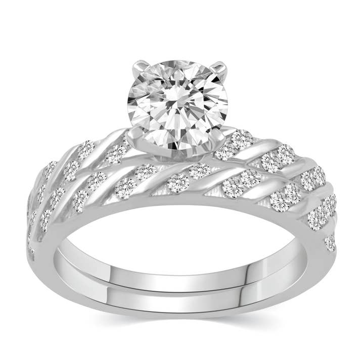 Solitaire Pave Accent Eternity Ring Set in 925 Sterling Silv for wholesale by Prime and Pure
