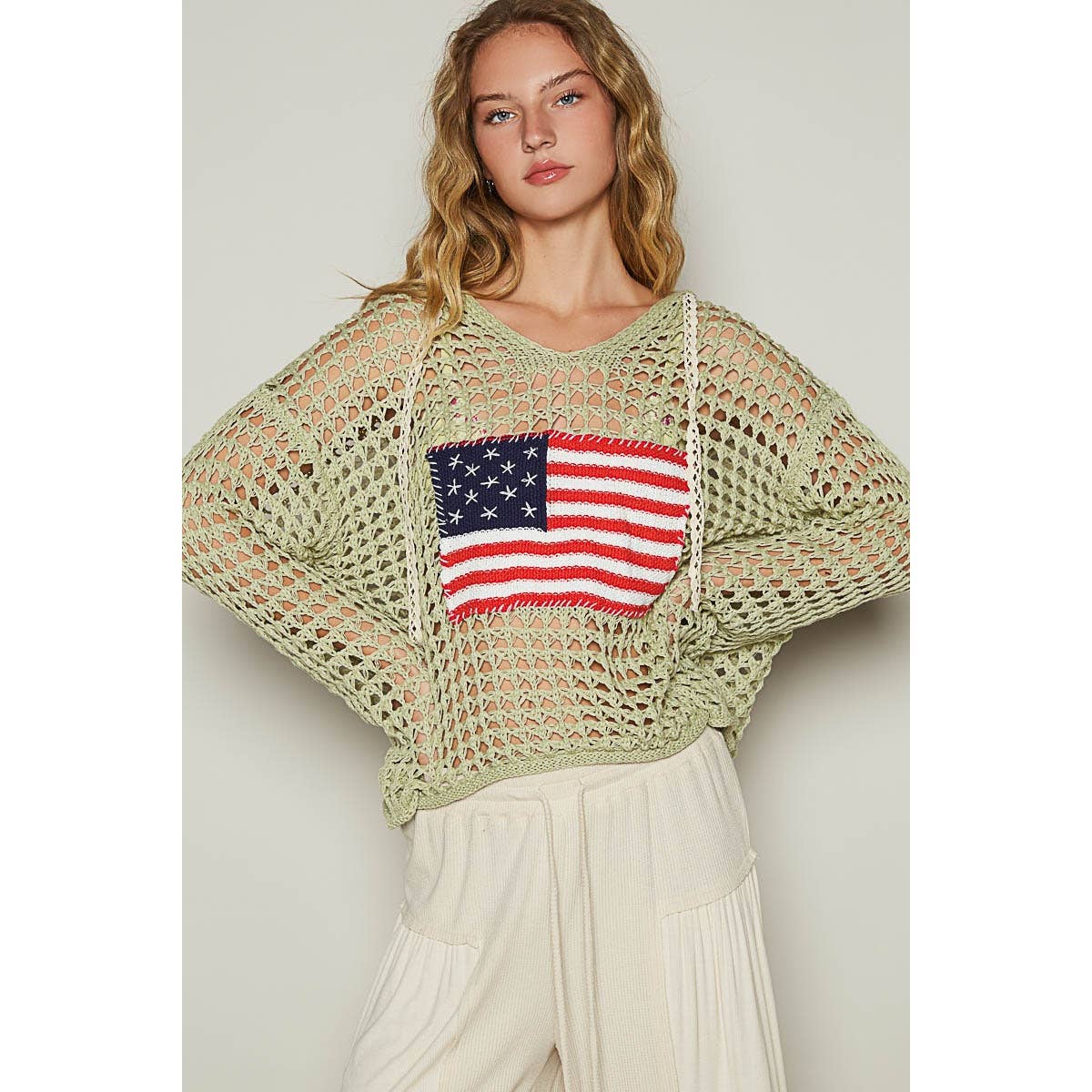 Apolline - Wholesale Knit Sweater - Women's - V Neck American Flag Hoodie Sweater Patriotic Cozy and Styli1