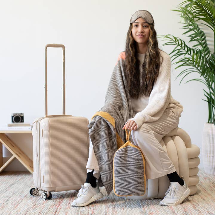 Chevron stripes Yellow/Melon 100% Organic cotton Travel Set for wholesale by Pink Lemonade