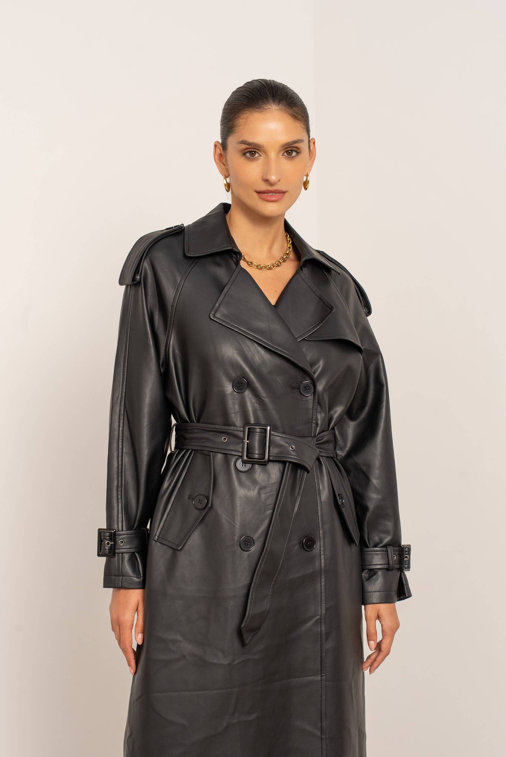 Attentif Paris - Wholesale Trench Coat - Women's - Long vegan leather trench coat4