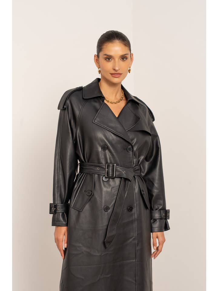 Attentif Paris - Wholesale Trench Coat - Women's - Long vegan leather trench coat4