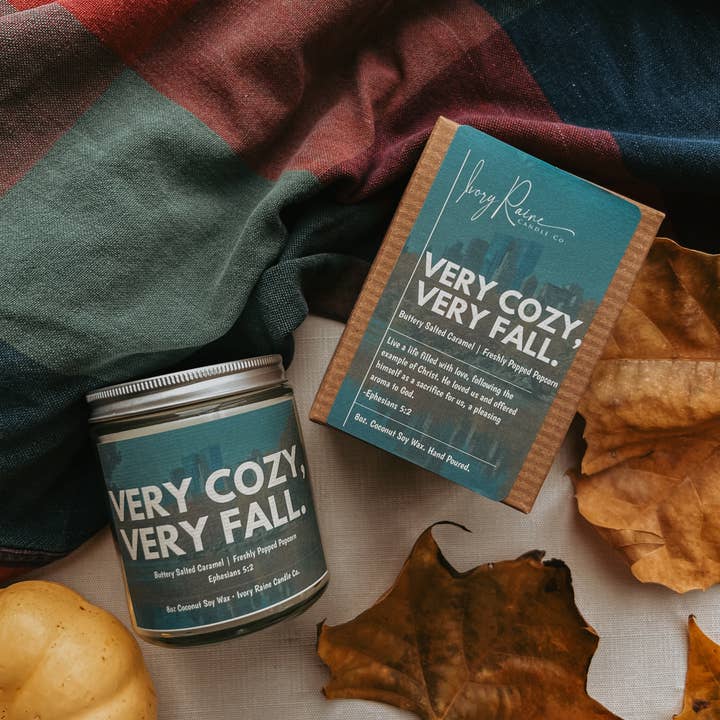 Very Cozy, Very Fall Coconut Soy Candle for wholesale by Ivory Raine Candle Co.