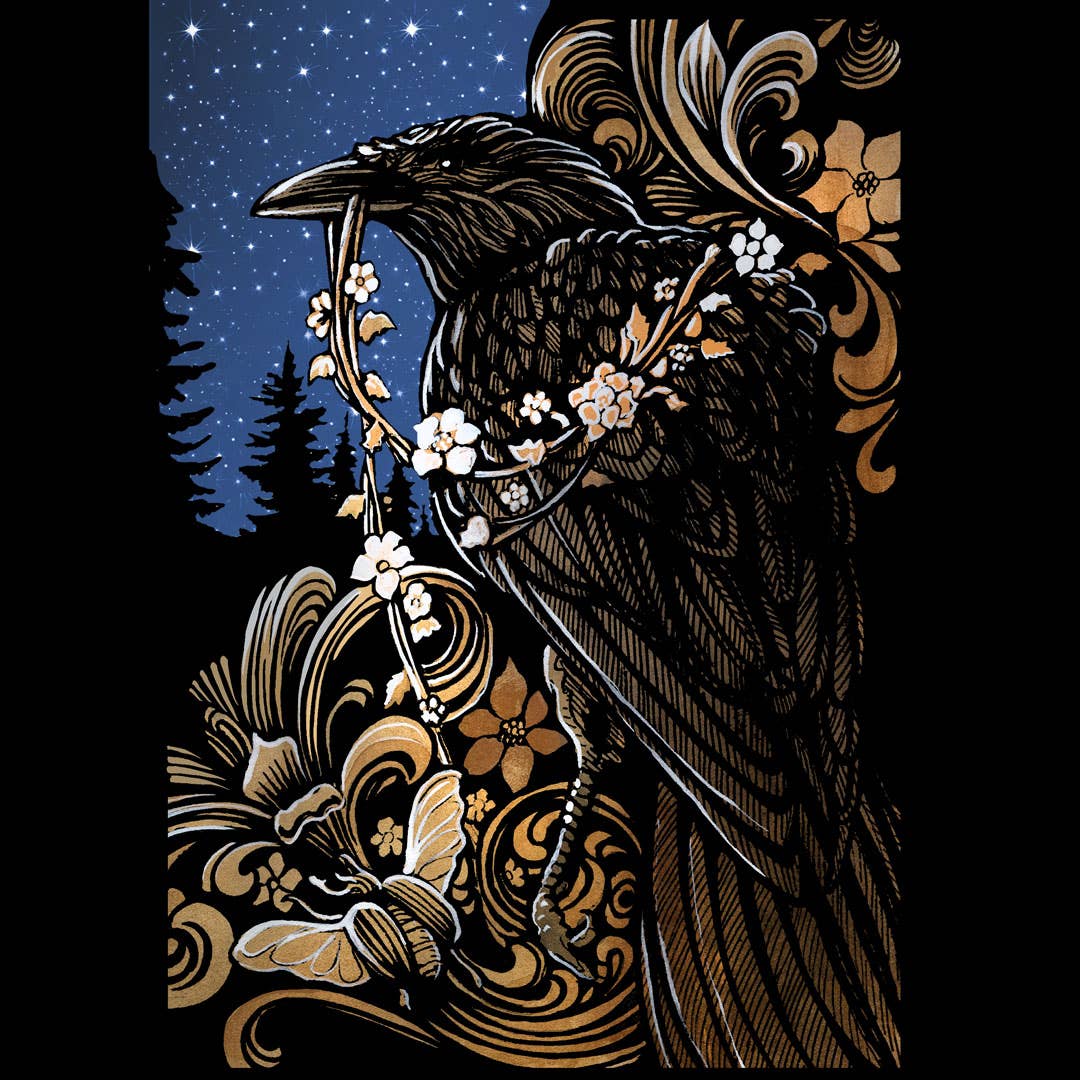 Sunny Days - Wholesale Love Card - Raven with a Garland of flowers1