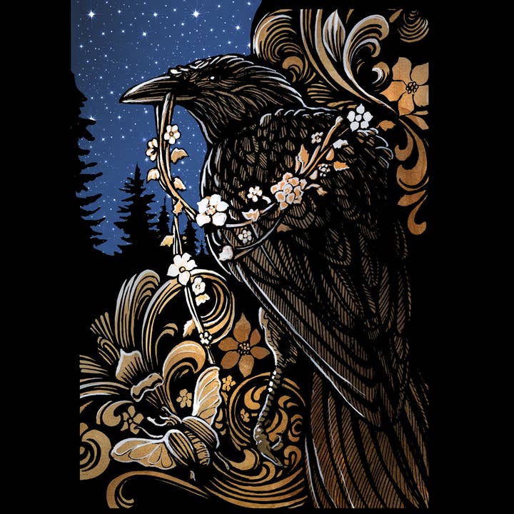 Sunny Days - Wholesale Love Card - Raven with a Garland of flowers1