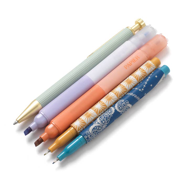 Mixed Pen & Highlighter Set of 5 - Solstice for wholesale by Papier
