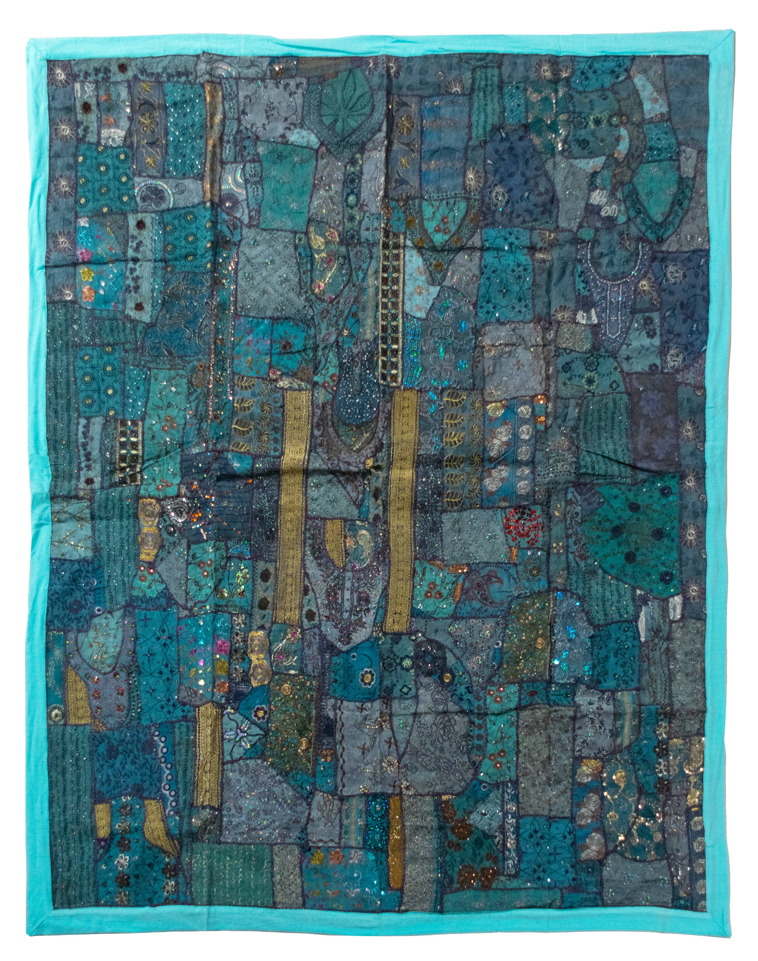 Vintage Addiction - Wholesale Quilt - One of A Kind Vintage Quilt/Bed Cover-Turquoise Trim2