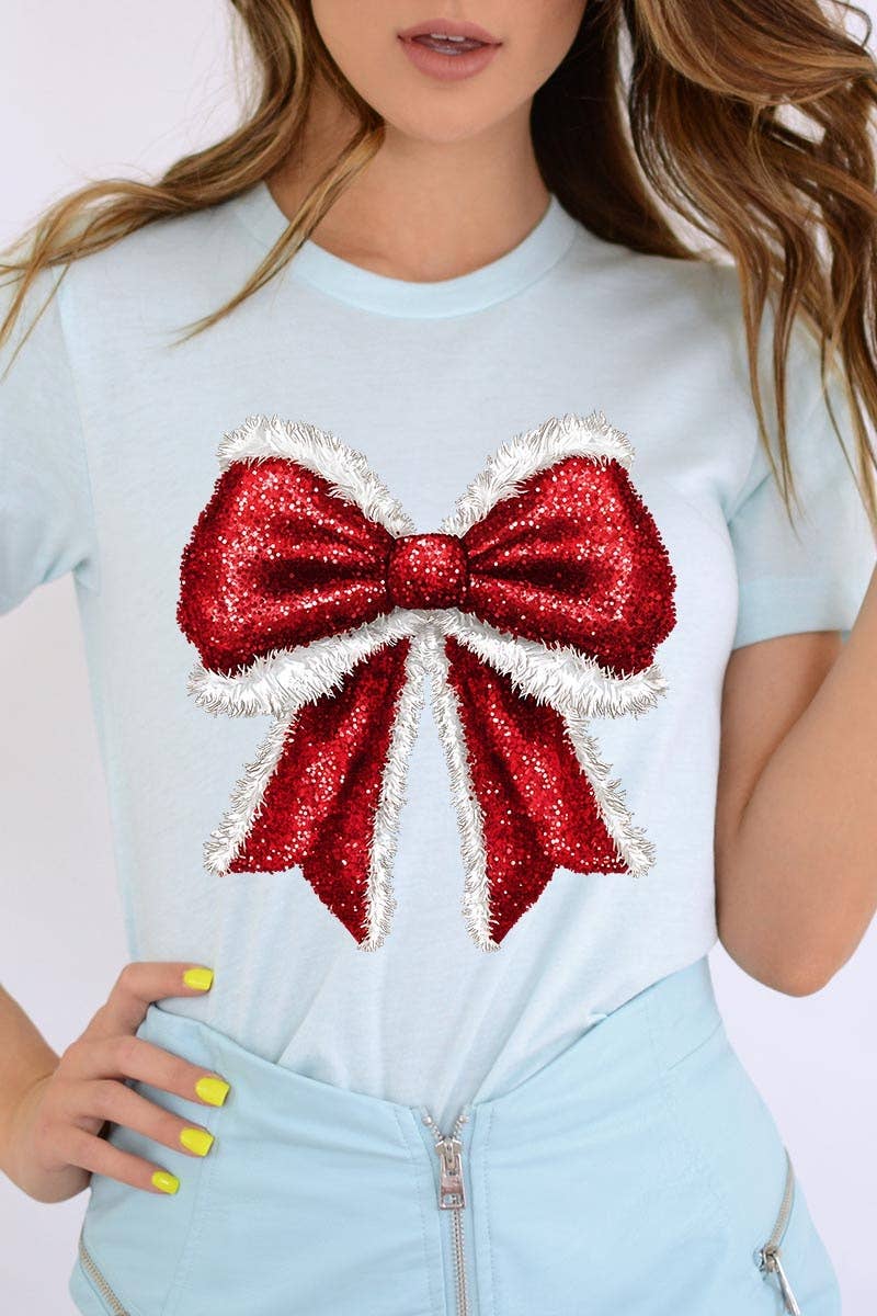 COLORBEAR – wholesale T-shirt (graphic) – women's – Christmas Santa Bow Graphic Tee5