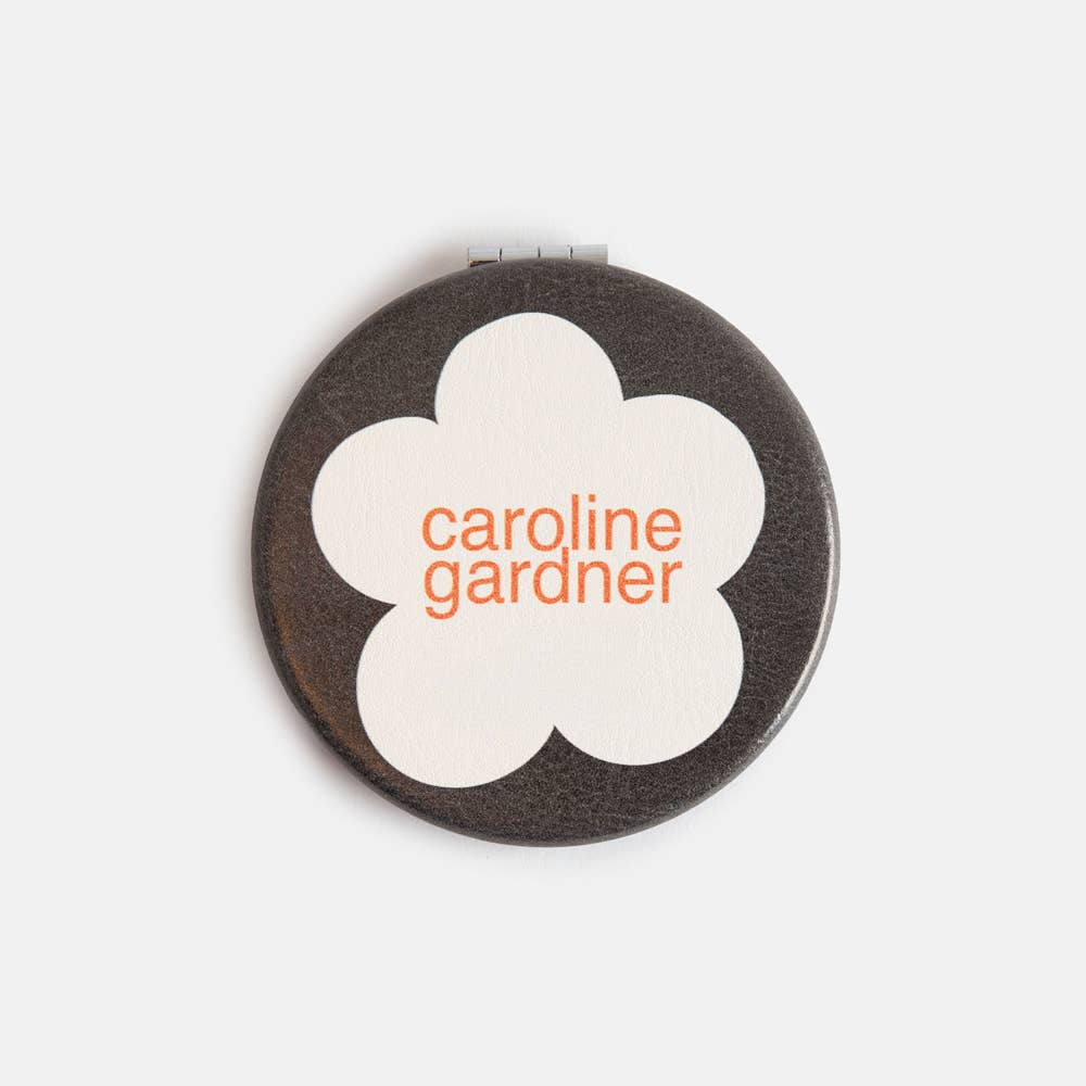 Caroline Gardner - Wholesale Compact Mirror - Multi Flower Charcoal Round Pocket Mirror2