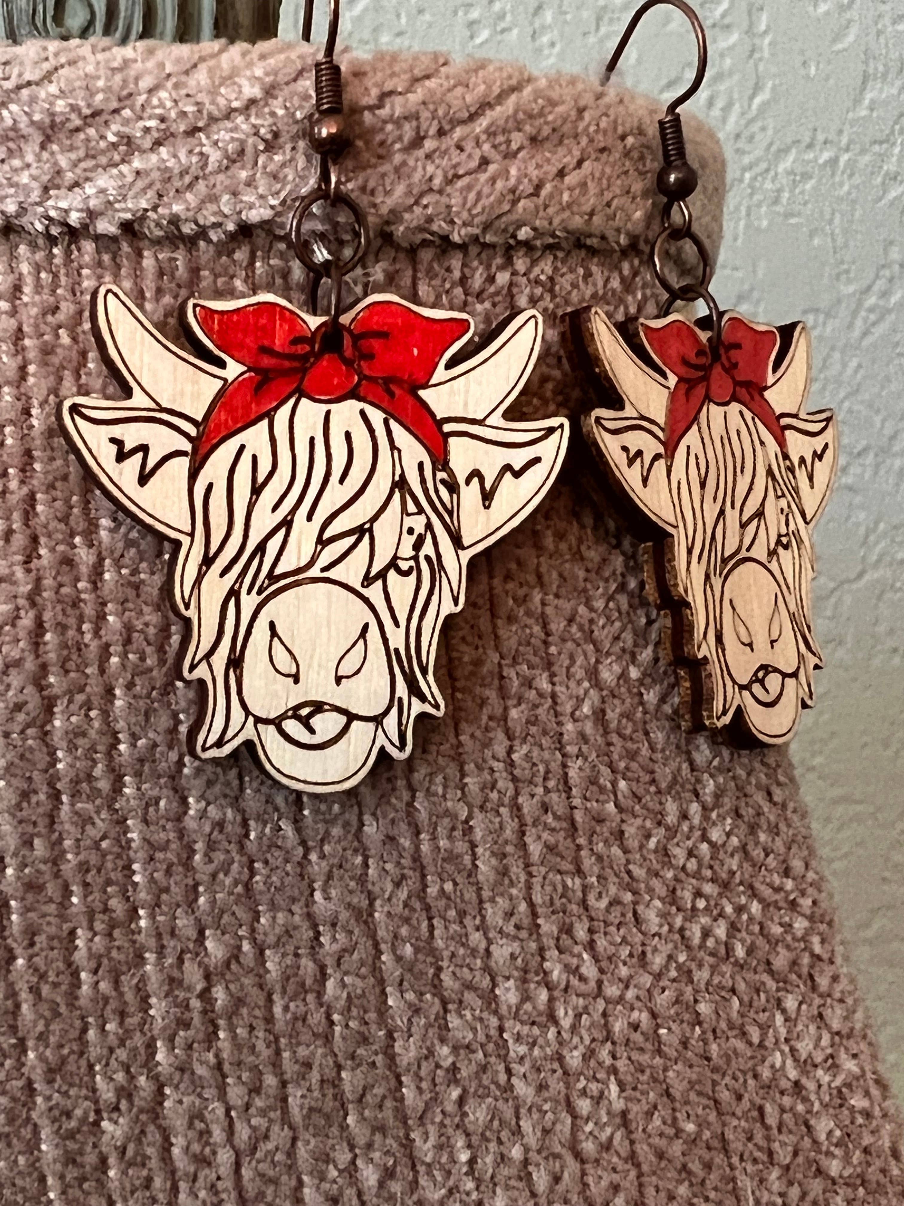 Suchfungoods - Wholesale Dangle Earrings - bandana highland cow dangles1