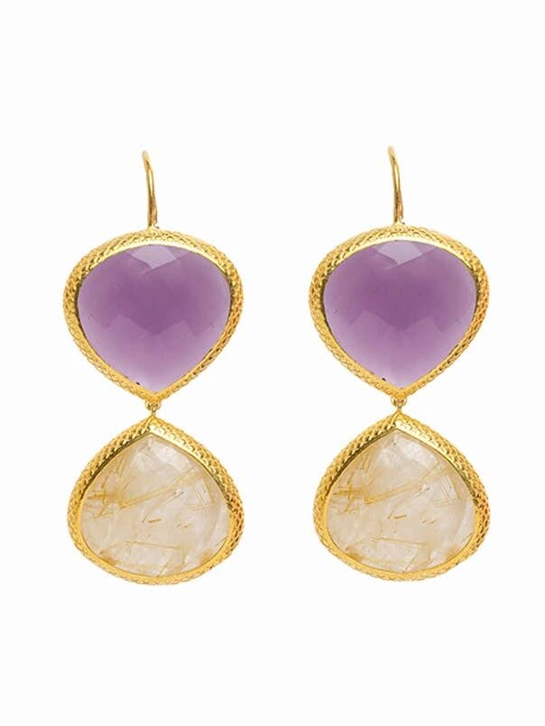 Pendientes de doble piedra - púrpura neutro para venta al por mayor de Atelier Coralia Leets fashion Jewelry