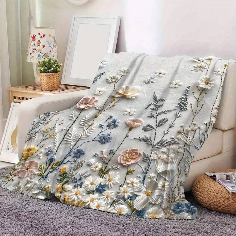 Huis Van Merken - Vendita all'ingrosso Plaid - Plaid in flanella con stampa digitale floreale - tutte le stagioni, poliestere tessuto, stile contemporaneo1