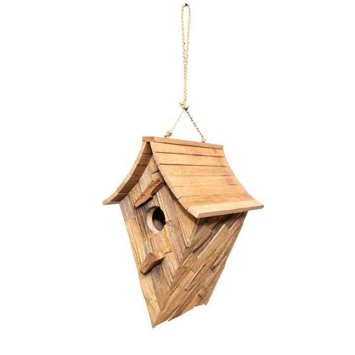 WY-512 - La maison d'oiseau décorative pointue/Bois de durian pour la vente par Moksha Imports