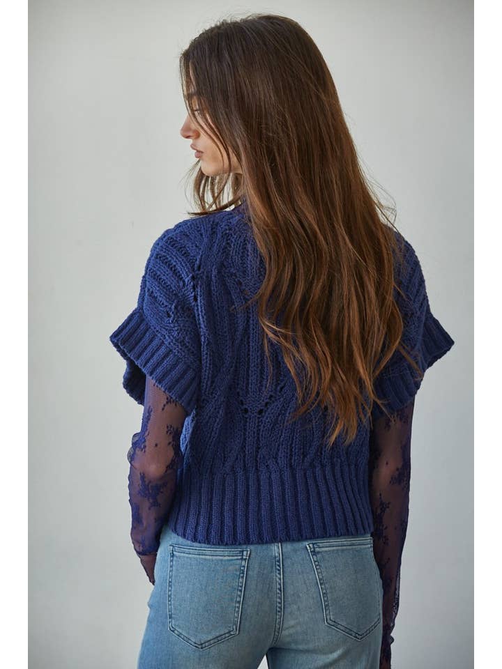 By Together - Wholesale Knit Top - Women's - W1124 | Knit Sweater Crochet Round Neck Short Sleeve Top