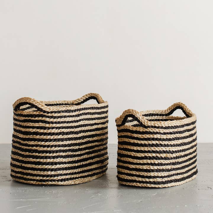 Will & Atlas – Cesta por atacado – Cesto Oval com pega, juta - riscado3