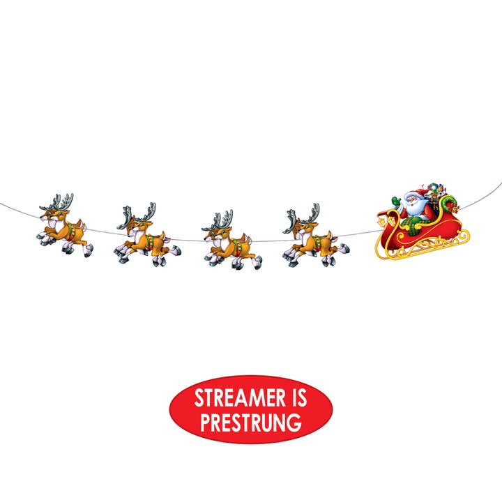 Beistle - Wholesale Christmas Decoration - Santa & Sleigh 8' Christmas Streamer