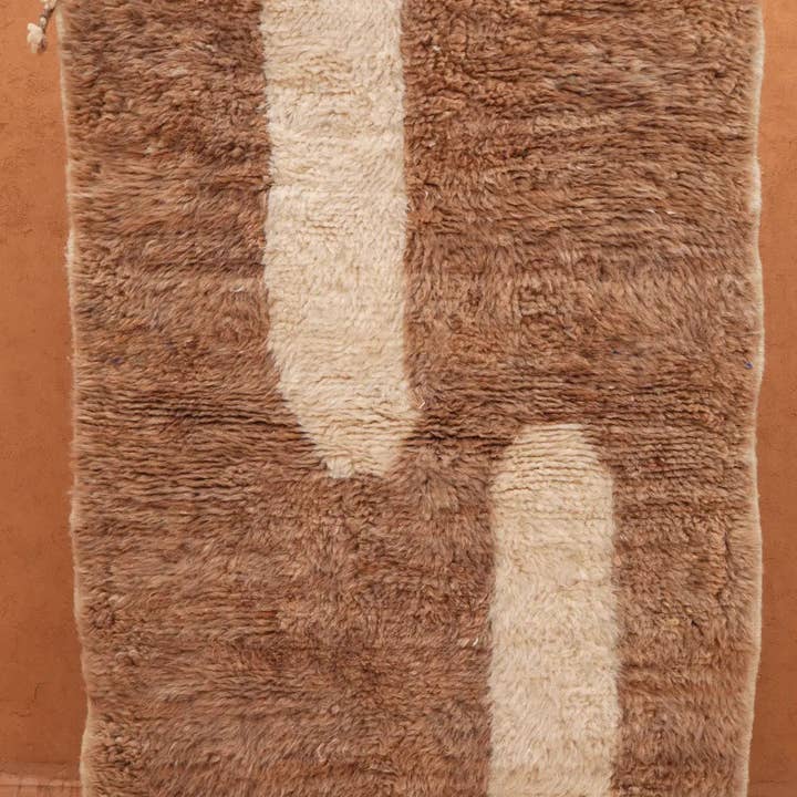 Néda – Engroshandel Løst tæppe – Moderne Beni Ouarain Berber Tæppe Farverigt Brun Beige Mørk Hvid - 158 x 115 cm