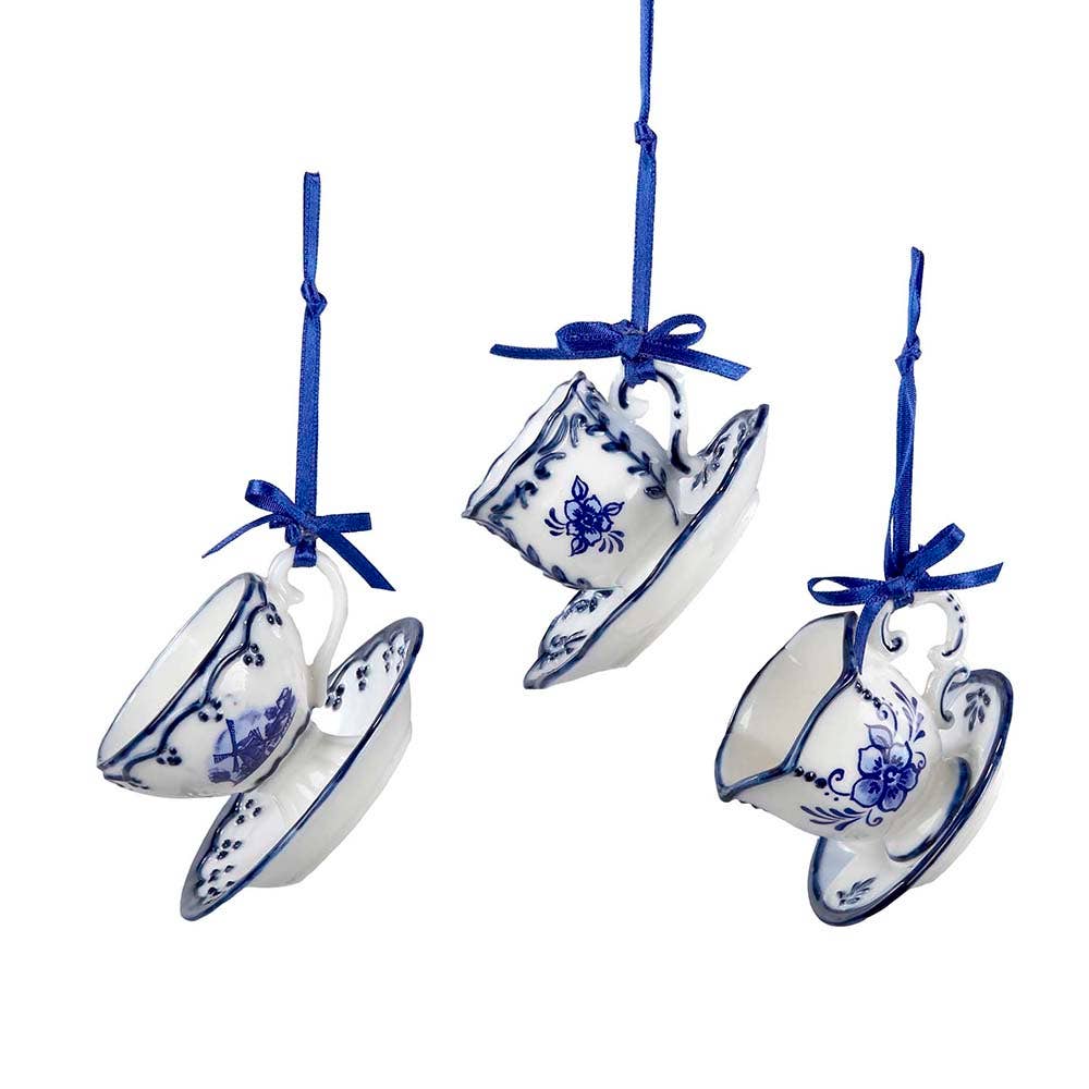 Kurt S. Adler, Inc. - Wholesale Ornament Set - 2"PORC DELFT BLUE CUP+SAUCER ORNAMENT 3A0