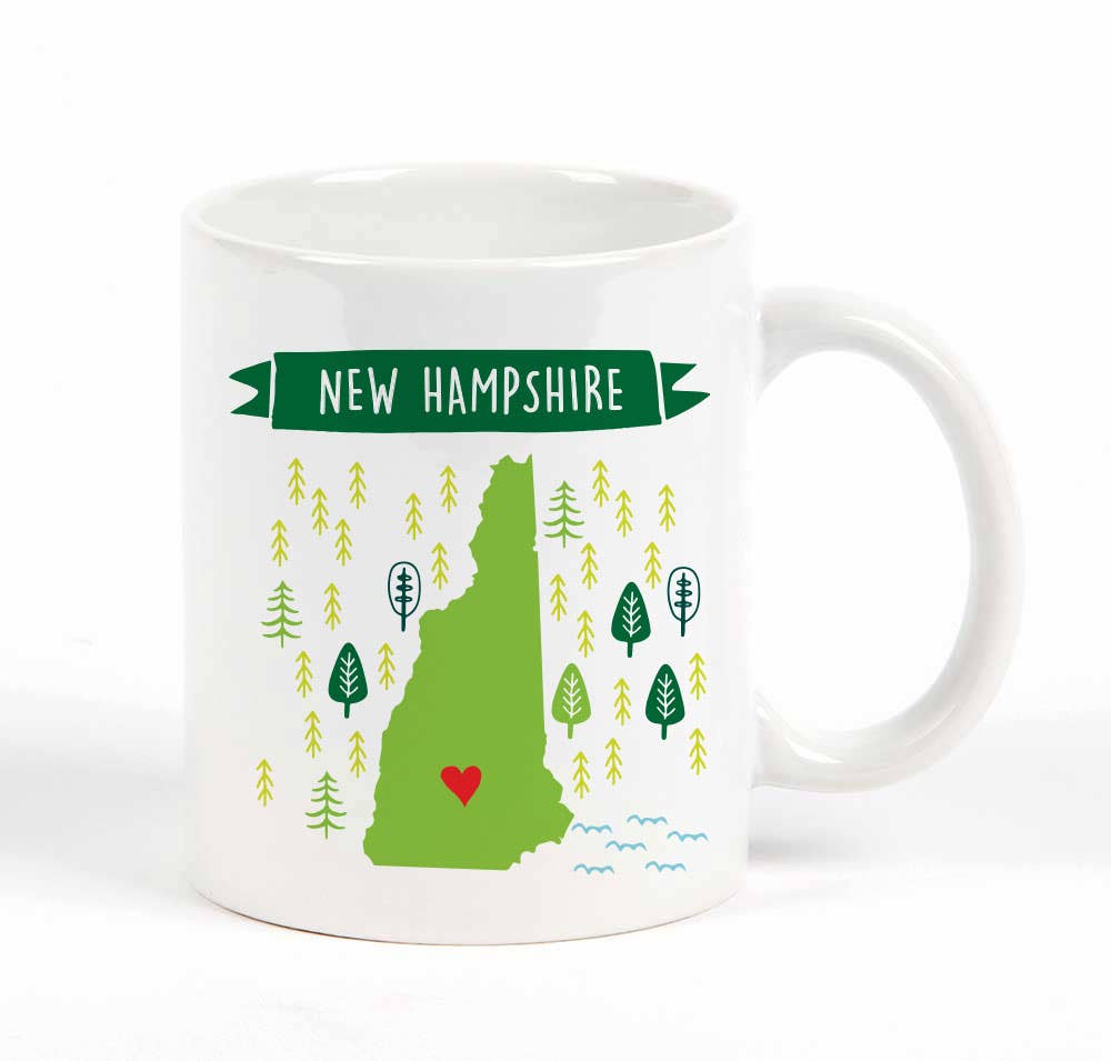 New Hampshire Map Highlight with Trees Mug for wholesale by Potluck Press