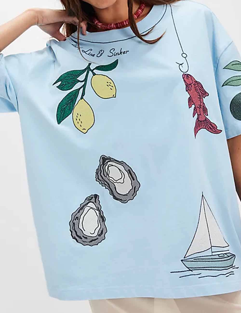 Sweetkama - Wholesale T-Shirt - Women's - Ladies Multicolor Embroidery Crew Neck Short Sleeves T-Shirt4