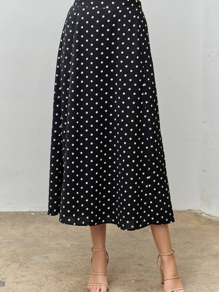 Classic Polka Dot Flowing Midi Skirt for wholesale by Polagram by Wellmade USA