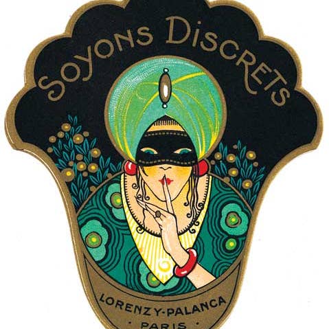 Soyons Discrets - Vintage Cosmetics Print for wholesale by Laughing Elephant