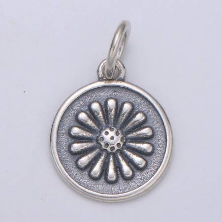 925 Sterling Silver Daisy Flower Charm, Circle Round Disc Floral Charm Silver Flower Charm for Necklace Bracelet Earring SL-146 for wholesale by Aim Eternal