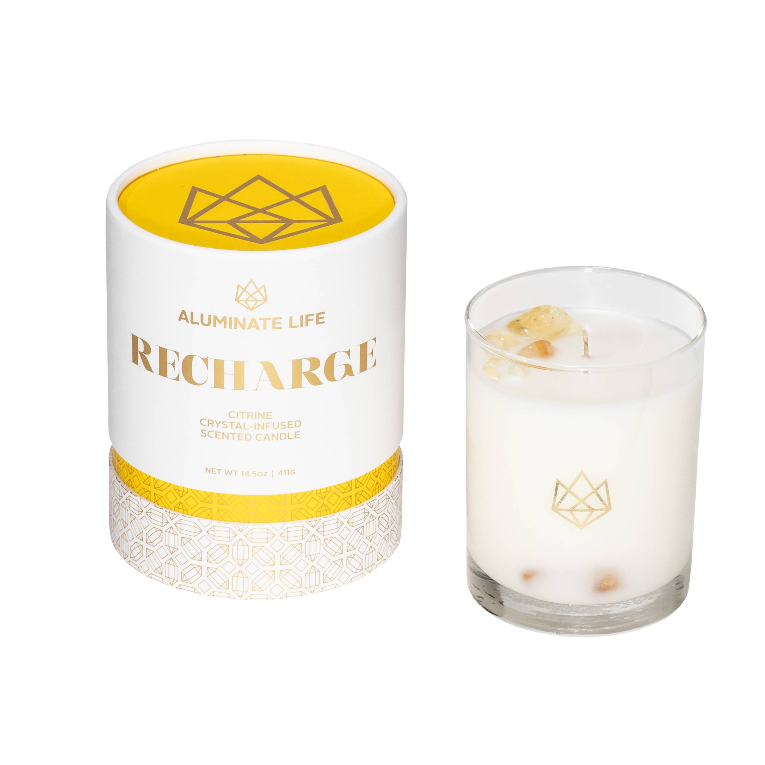 Aluminate Life - Wholesale Jar/Filled Candle - Recharge Citrine Crystal Essential Oil Scented Luxury Candle0