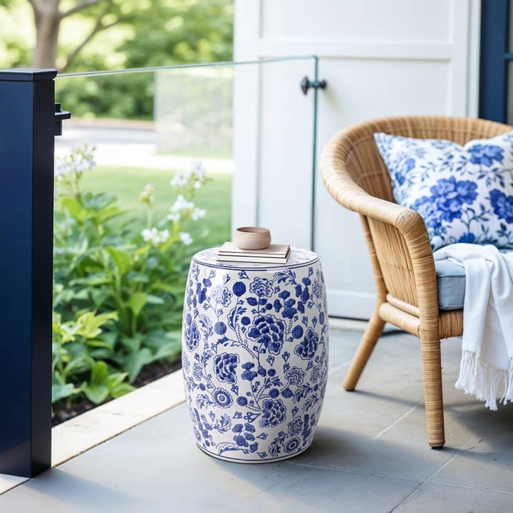 Ceramic Elegant Hydrangea Chinoiserie Stool - Blue, 17 in. and other Purchase Wholesale japanese stool. Free Returns & Net 60 Terms on Faire trending on Faire.