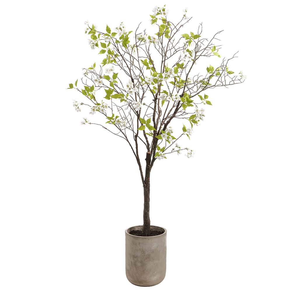 Silk Flower Depot - Wholesale Artificial Plant - 80"H x 34"W47"L Blossom Tree In 15.5"H x 12"D Aged Fiber Cement Planter White Pink0
