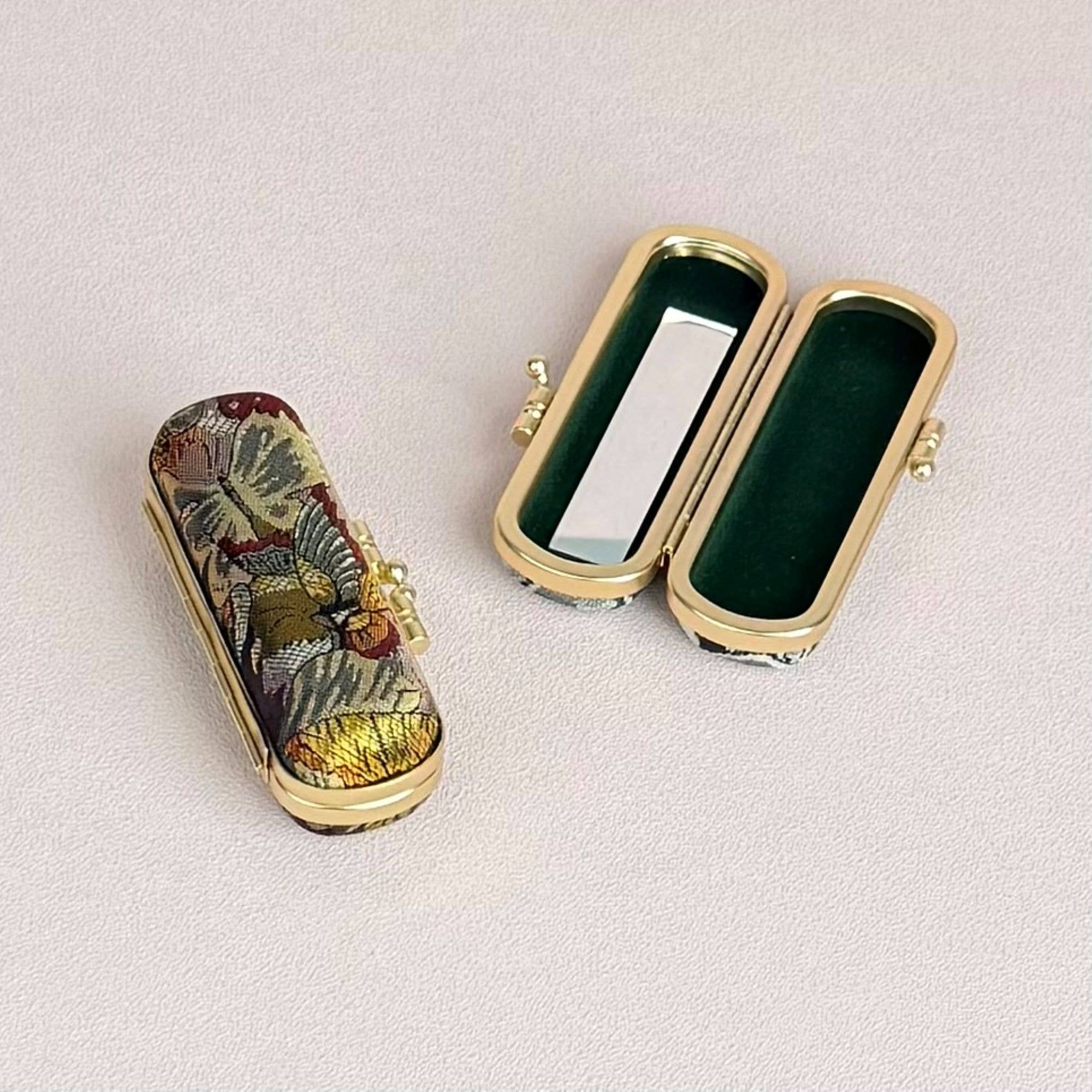 Cathayana - Wholesale Lip Balm Case/Holder - Floral Brocade Lipstick Case with Mirror0