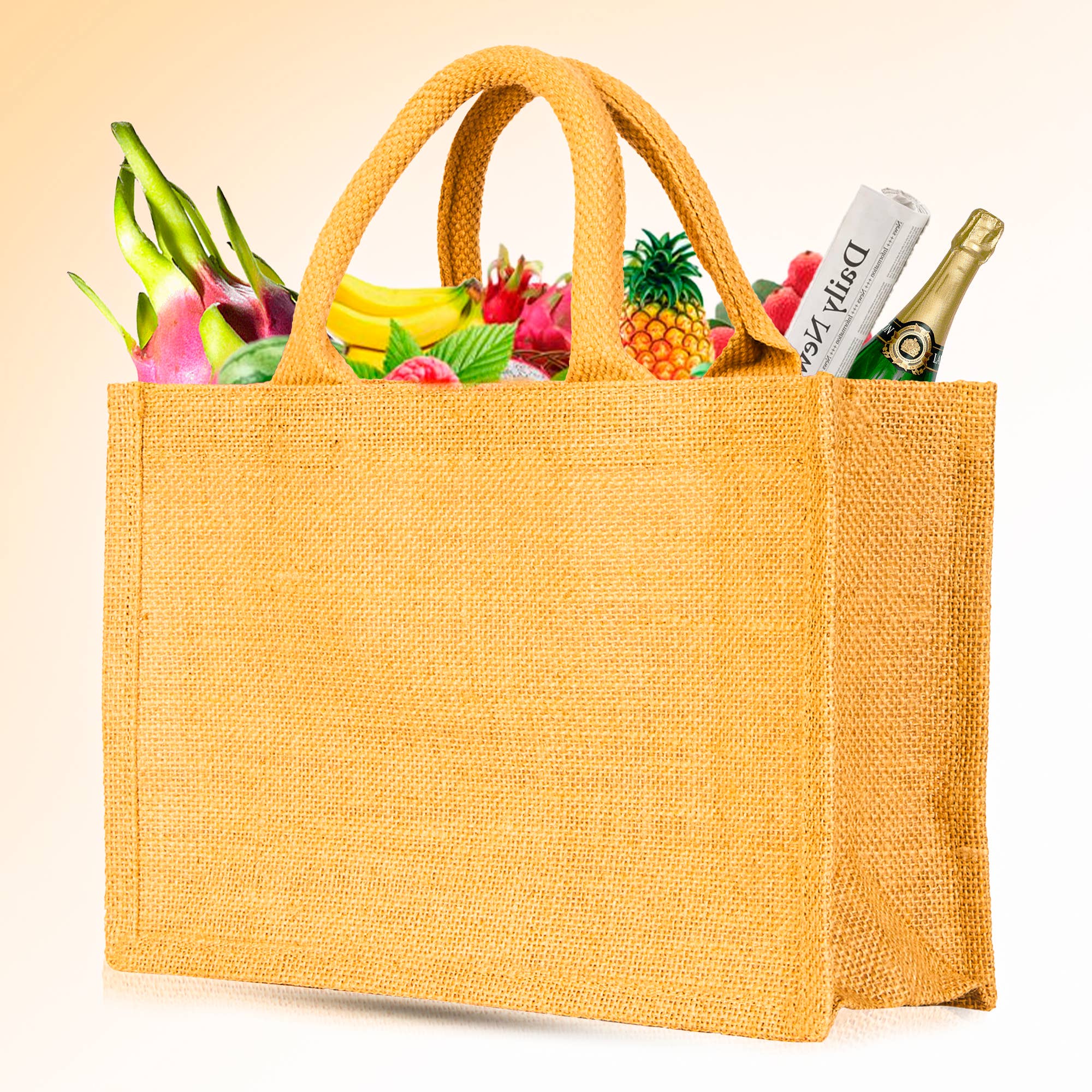ecojutebags – Großhandel Lebensmittel-/Einkaufstasche – 12er-Pack Jute-Einkaufstaschen 20 cm H x 30 cm L x 10 cm B Wiederverwendbare Taschen1