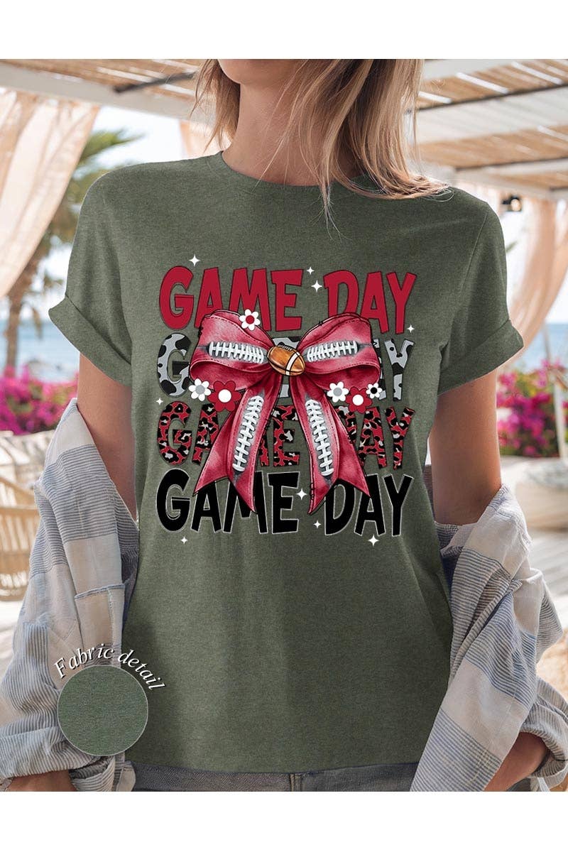 COLORBEAR - Wholesale T-Shirt (Graphic) - Women's - Red Silver Football Game Day Bow Heavy Cotton Tee3