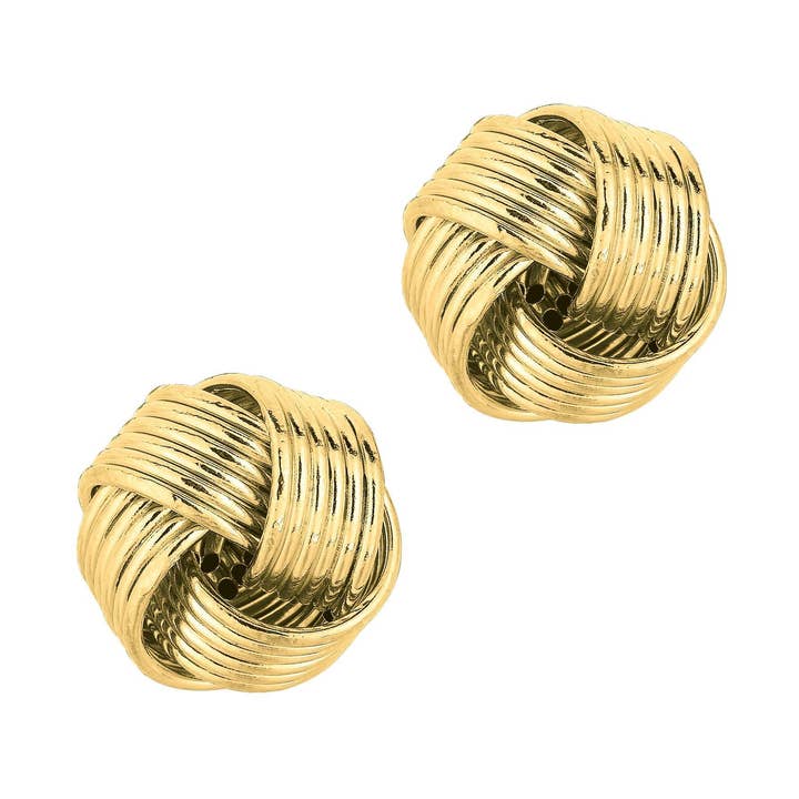 Boucles d'oreilles en or jaune 14 carats avec nœud d'amour brillant à 6 rangs pour la vente par The Diamond Deal