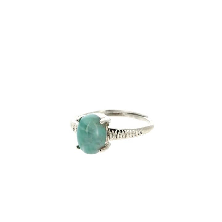 Artisans de Madagascar - Wholesale Single Stone/Solitaire Ring - 10 x 8mm Silver Plated Brass Adjustable Larimar Rings